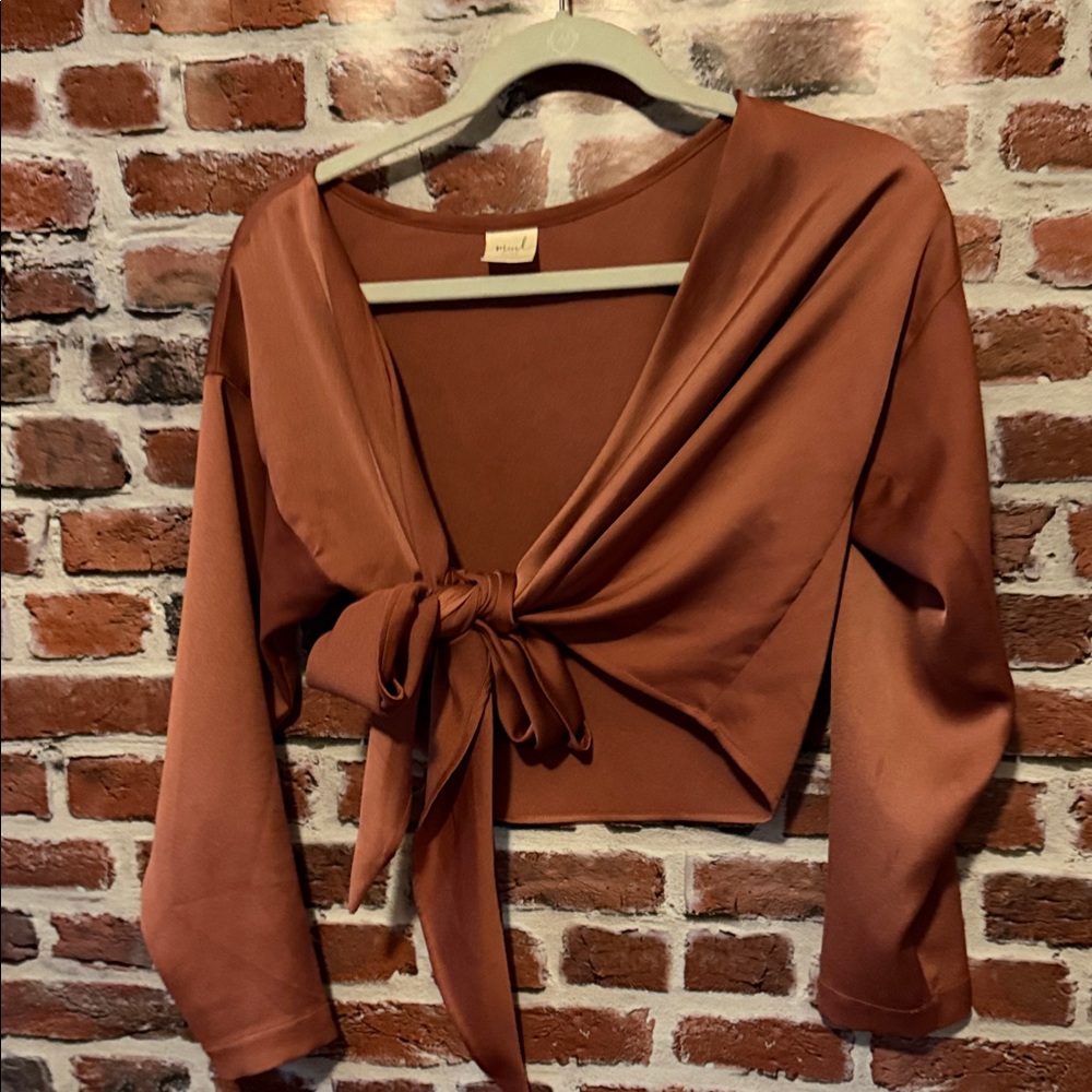 Mint Alice London Chic Brown Satin Tie-Front Blouse